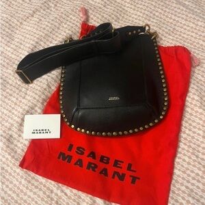 Isabel Marant Black Leather Saddle Bag with Gold StudTrim🖤💛
